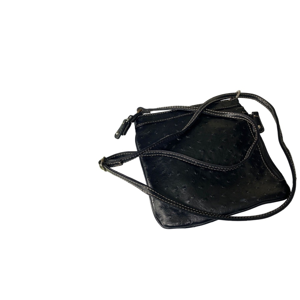 Koltov Black Faux Ostrich Leather Shoulder Bag Purse Studded Buckle Zip Top